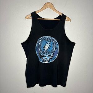 Vintage Y2K Black Grateful Dead Skull Tank Top with Blue Graphic